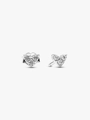Triple Stone Heart Stud Earrings Sterling silver