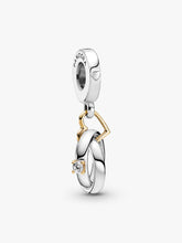 FINAL SALE - Two-tone Wedding Rings Dangle Charm 14k gold, Sterling silver