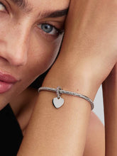 Engravable Heart Pink Stone Dangle Charm Sterling silver