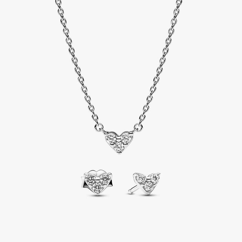 Triple Stone Heart Necklace and Earrings Set 2 Quantity
