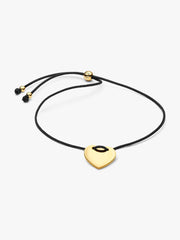 Engravable Heart Black Cord Slider Bracelet 14k gold plating