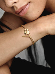 Pandora Moments Heart T-Bar Snake Chain Bracelet 14k gold plating