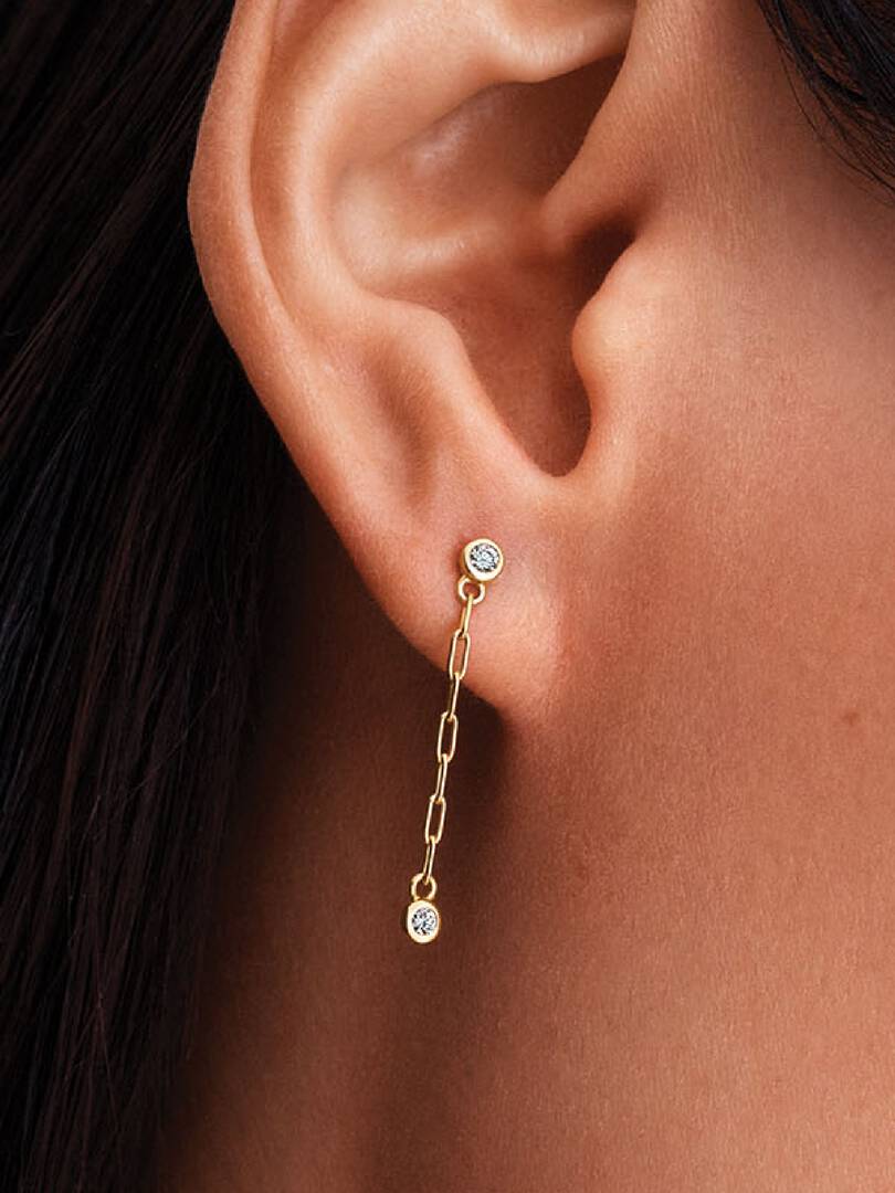 Pandora Era Bezel Lab-Grown Diamond Paperclip Chain Drop Earrings 0.12 ct TW, 14k gold