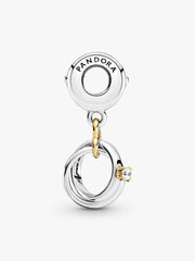 FINAL SALE - Two-tone Wedding Rings Dangle Charm 14k gold, Sterling silver