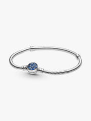 Pandora Moments Sparkling Blue Disc Clasp Snake Chain Bracelet Sterling silver