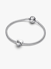 Engravable Cat Mom Heart Charm Sterling silver
