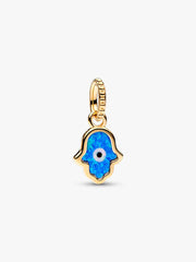 Opalescent Blue Hamsa Hand Dangle Charm 14k gold plating