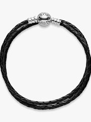 Pandora Moments Double Black Leather Bracelet Sterling silver