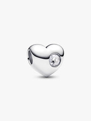 Engravable Clear Stone Heart Charm Sterling silver