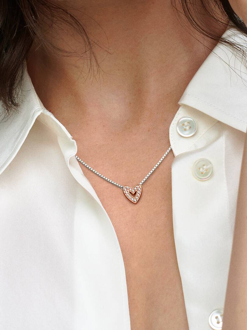 FINAL SALE - Sparkling Freehand Heart Necklace Sterling silver, 14k rose gold plating