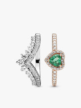 Green Heart Princess Wishbone Stacking Ring Set 2 Quantity