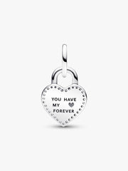 FINAL SALE - Two-tone Twistable Heart Padlock Double Dangle Charm Sterling silver, 14k rose gold plating