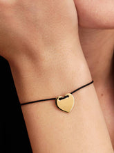 Engravable Heart Black Cord Slider Bracelet 14k gold plating