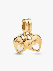 Double Heart Split Dangle Charm 14k gold plating