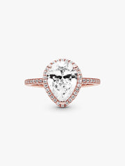 Sparkling Teardrop Halo Ring 14k rose gold plating