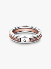 Pandora Signature Two-tone Logo & Pavé Ring Sterling silver, 14k rose gold plating