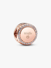 Engravable Sparkling Button Charm 14k rose gold plating