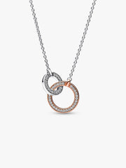 FINAL SALE - Pandora Signature Two tone Intertwined Circles Necklace Sterling silver, 14k rose gold plating