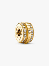Sparkling Pavé Lines & Logo Clip Charm 14k gold plating