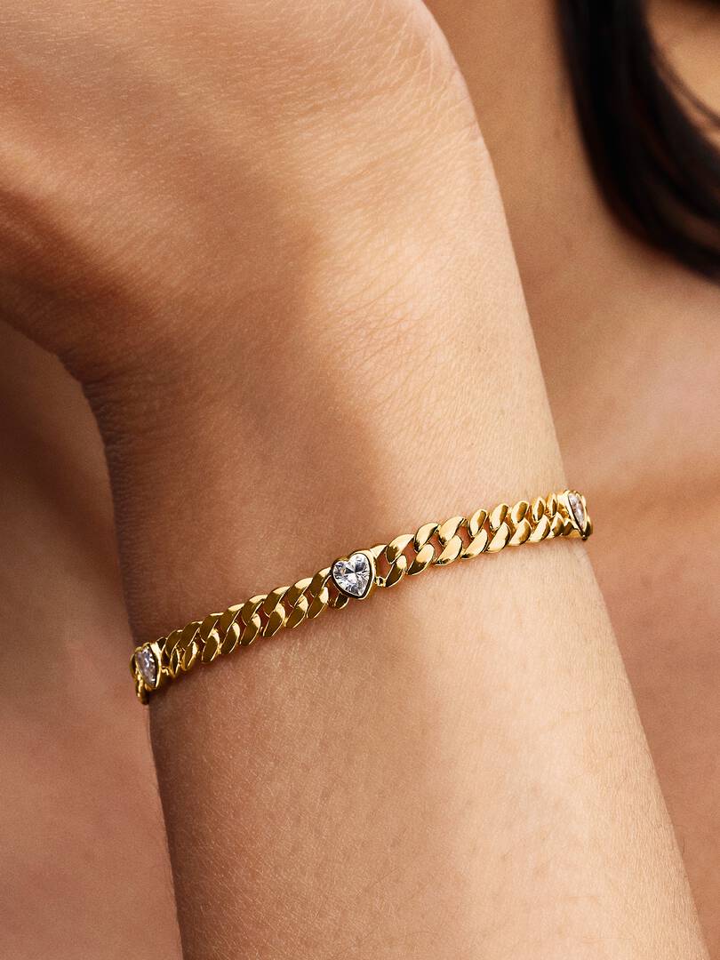 Heart Cuban Chain Bracelet 14k gold plating