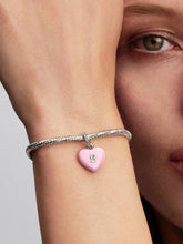 Pink Ceramic Heart Padlock Dangle Charm Sterling silver