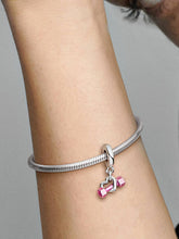 Dumbbell & Heart Dangle Charm Sterling silver