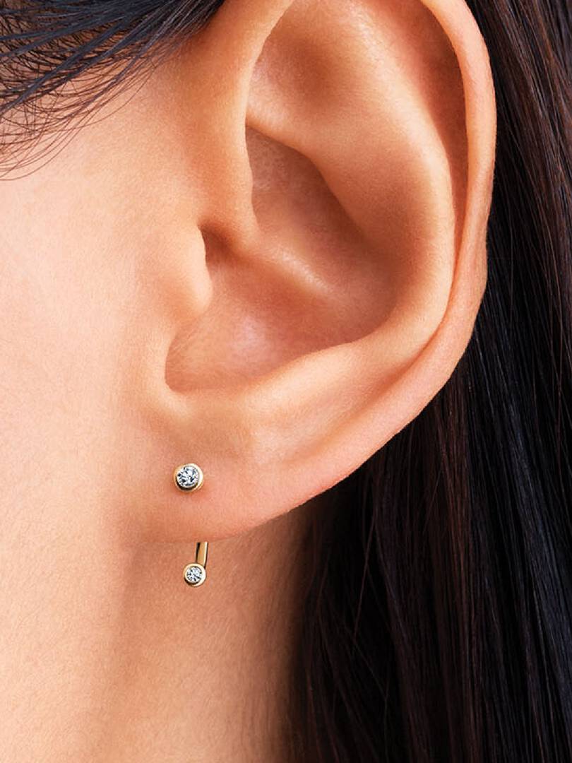 Pandora Era Bezel Lab-Grown Diamond Ear Jacket Stud Earrings 0.10 ct TW, 14k gold