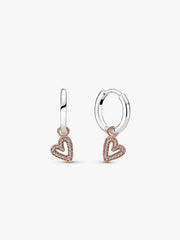 FINAL SALE - Sparkling Freehand Heart Hoop Earrings Sterling silver, 14k rose gold plating