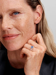 Sparkling Square Blue Halo Ring Sterling silver