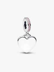 Engravable Heart Pink Stone Dangle Charm Sterling silver