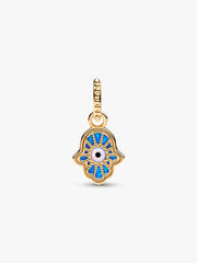 Opalescent Blue Hamsa Hand Dangle Charm 14k gold plating