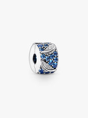 Curved Feather & Pavé Clip Charm Sterling silver