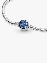 Pandora Moments Sparkling Blue Disc Clasp Snake Chain Bracelet Sterling silver