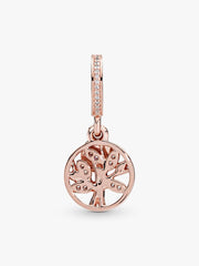 Sparkling Family Tree Dangle Charm 14k rose gold plating