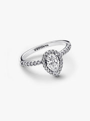 Sparkling Pear Halo Ring Sterling silver