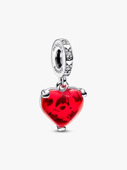 Disney Mickey & Minnie Mouse Kiss Red Murano Glass Dangle Charm Sterling silver