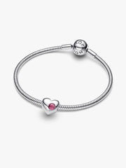 Engravable Pink Stone Heart Charm Sterling silver