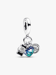 Camera, Heart & Compass Triple Dangle Charm Sterling silver