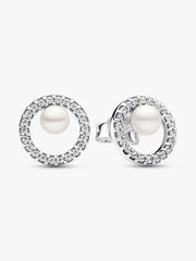 Treated Freshwater Cultured Pearl & Pavé Halo Stud Earrings Sterling silver