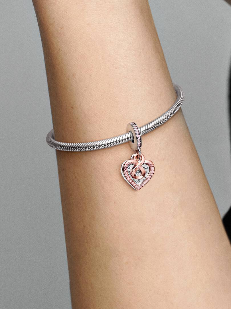 FINAL SALE - Two-tone Infinity Heart Double Dangle Charm Sterling silver, 14k rose gold plating