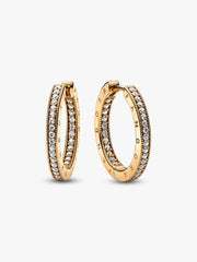 Pandora Signature Logo & Pavé Hoop Earrings 14k gold plating