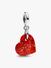 FINAL SALE - Opalescent Red Heart Dangle Charm Sterling silver
