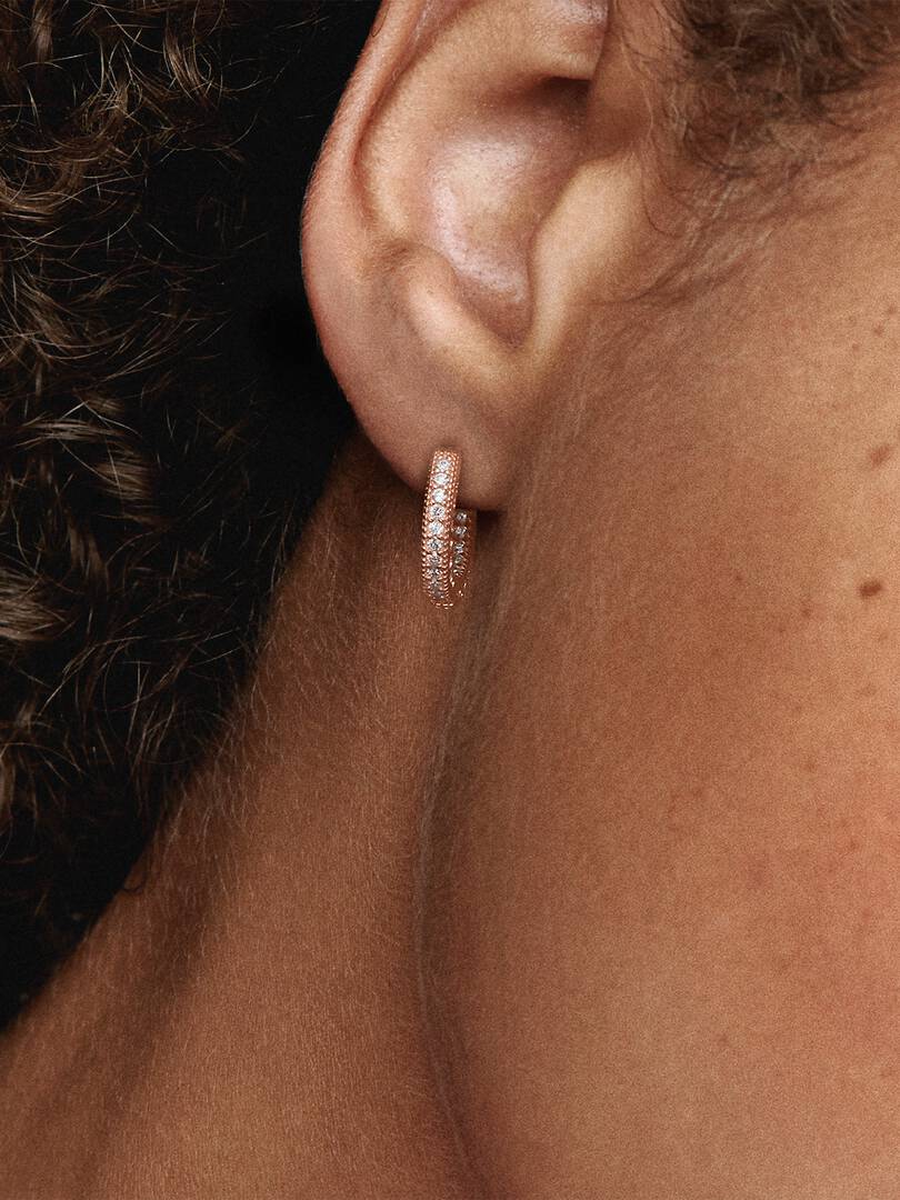 Pavé Heart Hoop Earrings 14k rose gold plating