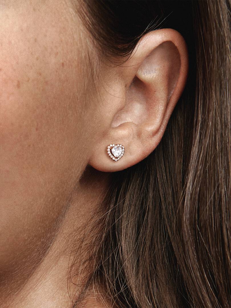 Sparkling Elevated Heart Stud Earrings 14k rose gold plating