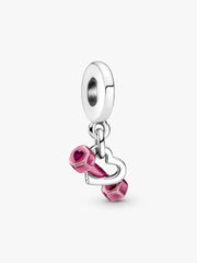 Dumbbell & Heart Dangle Charm Sterling silver