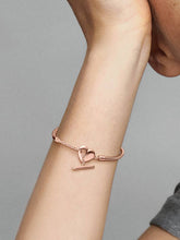 Pandora Moments Heart T-Bar Snake Chain Bracelet 14k rose gold plating