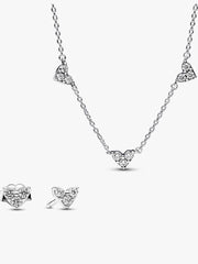 Triple Stone Heart Station Necklace and Earring Set 2 Quantity