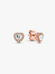 Sparkling Elevated Heart Stud Earrings 14k rose gold plating