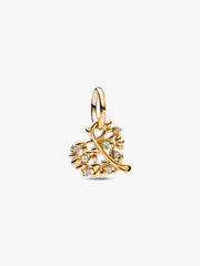 Sparkling Heart & Family Tree Dangle Charm 14k gold