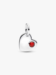 January Engravable Red Stone Heart Dangle Charm Sterling silver